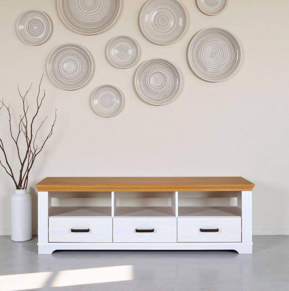 TV-Schrank INTER LINK "TV Möbel Maluno", weiß, B:166,4cm H:53,2cm T:48,3cm, Massivholz, Schränke