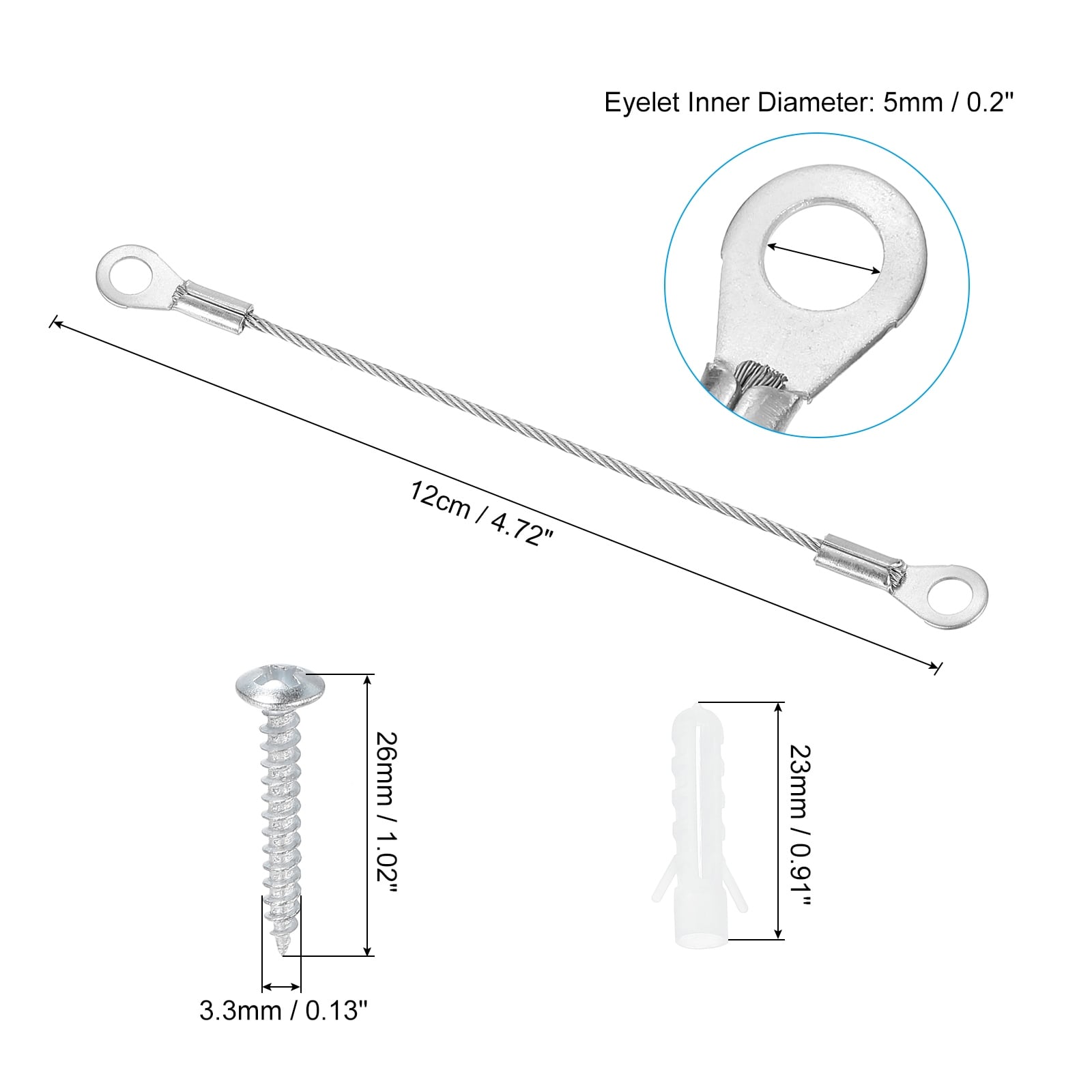 Stainless Steel Lanyard Cable with Eyelets Lock Security Wire Rope with Mounting Screws for Hanging Stage Light - Silver