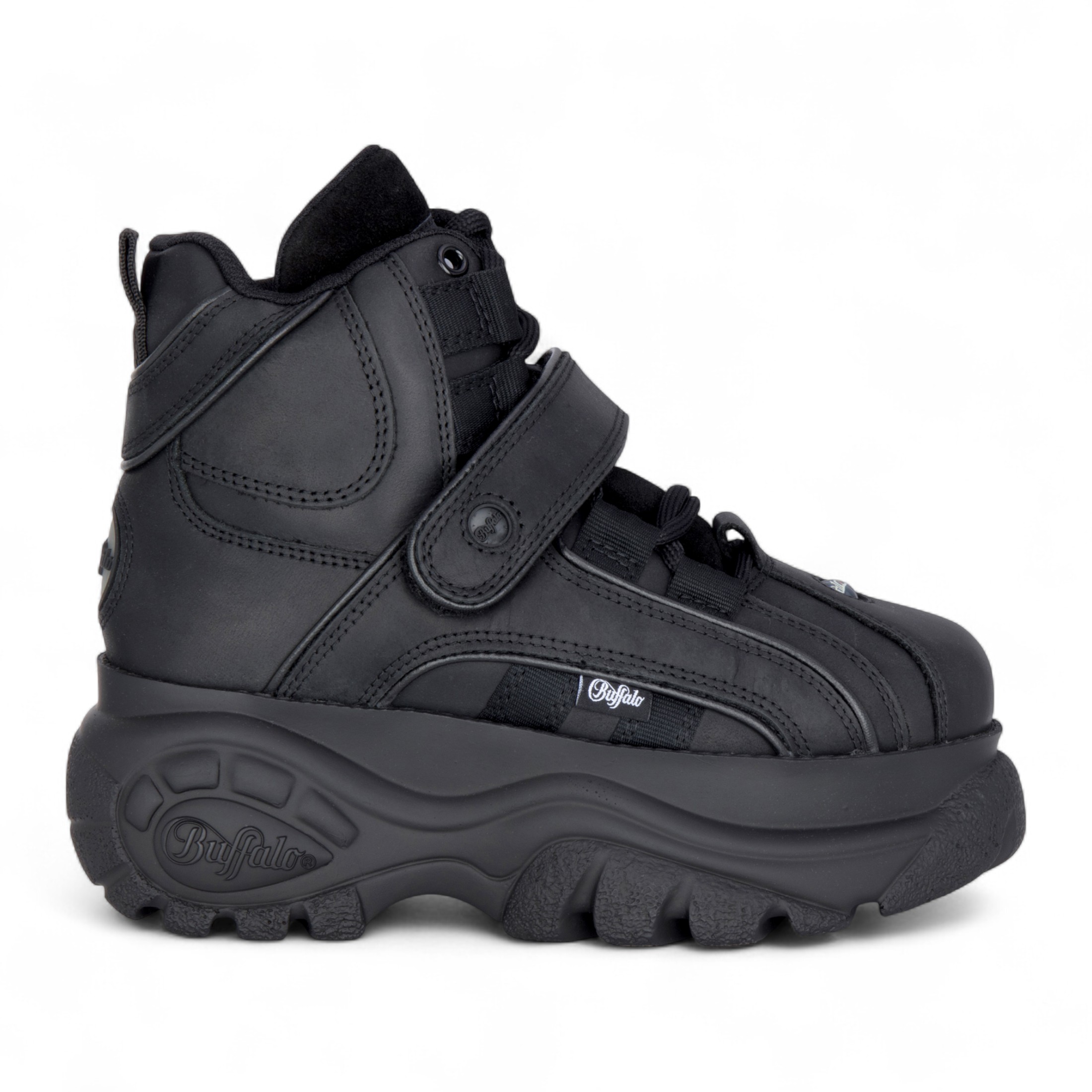 Buffalo Damen-Plateau-Stiefeletten aus schwarzem Leder – 1348-14 2.0