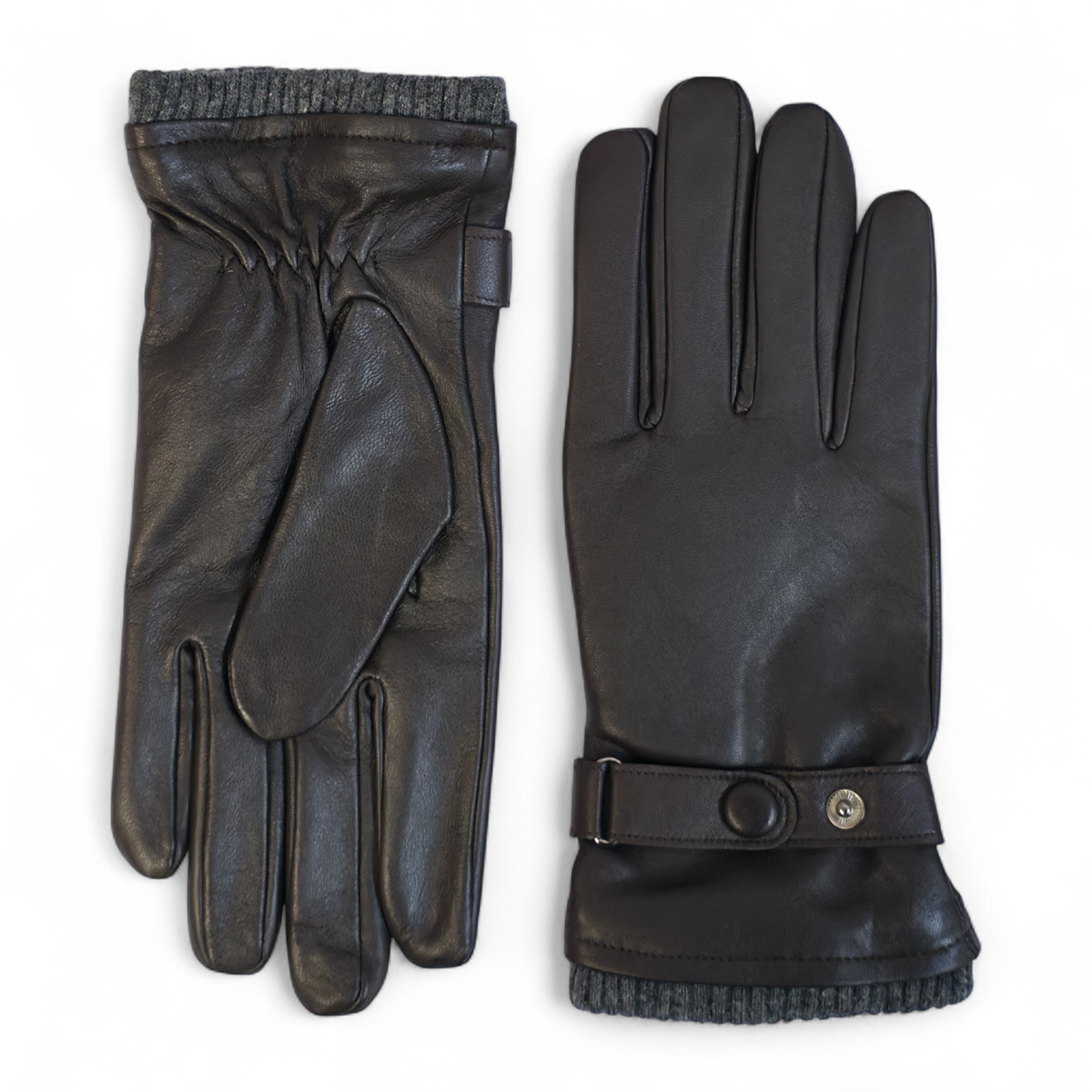 Herrenhandschuhe aus braunem italienischem Leder mit warmem Wollfutter, ideal für Winter, Radfahren, Autofahren und Freizeit. Image