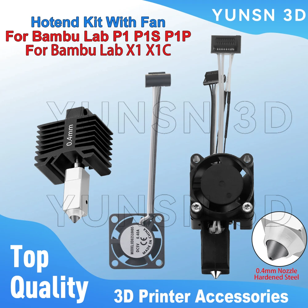 Upgrade Hotend Kit Für Bambu Lab P1 P1S P1P Mit Lüfter 0,4mm Gehärtete Stahl Düse Hot End Für Bambulab X1 X1C 3D Drucker Teile Image