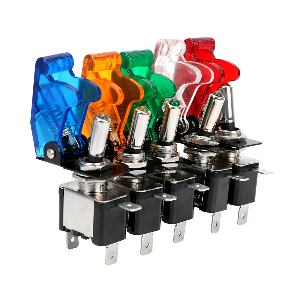 Control On/Off LED Switch Car Auto Cover LED Light SPST Toggle Rocker Switch 1PCS Toggle Switch 12V 20A With Protective Cover