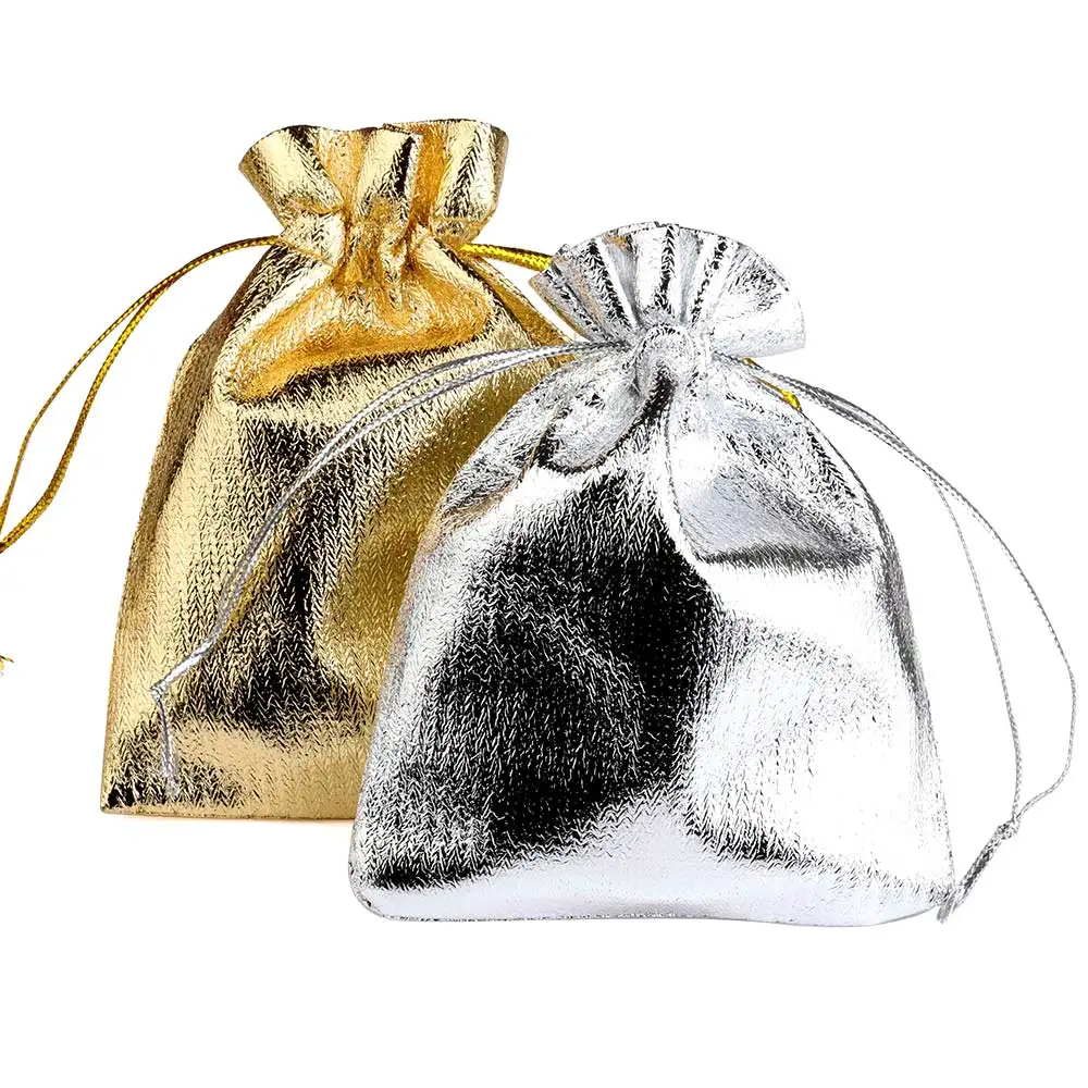 25/50 pz/lotto 7x9 9x12 10x15 cm Sacchetto Regalo Lamina di Colore Dell'oro Sacchetto Dei Monili Sacchetti Con Coulisse Festa Di Natale Regalo di Nozze sacchetti di caramelle