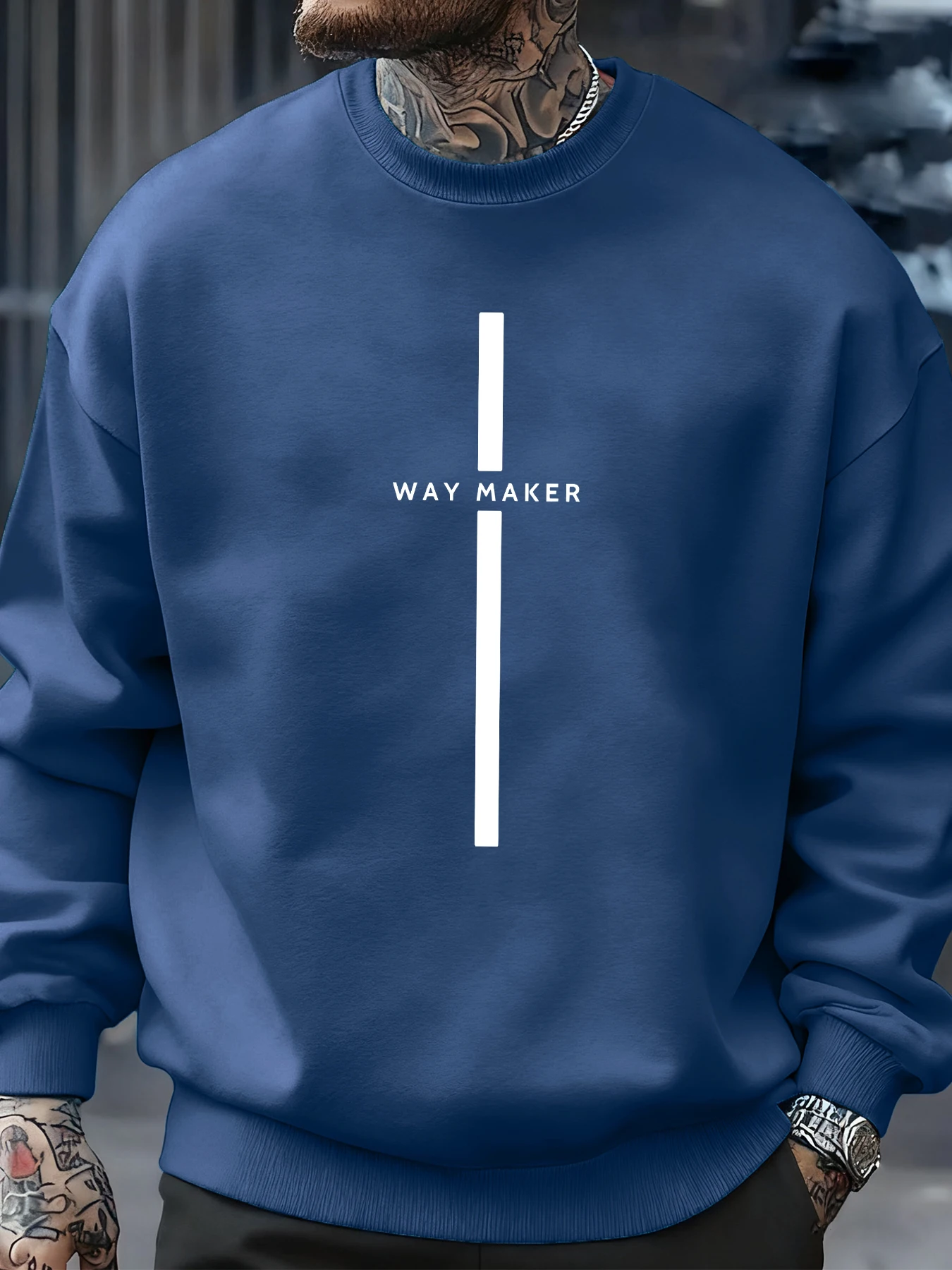 Way Maker Linie Einfache Gedruckt Mann Pullover Alle-Spiel Fleece Sweatshirts Herbst Mehrfarbige Männliche Streetwear Crewneck Kleidung Image