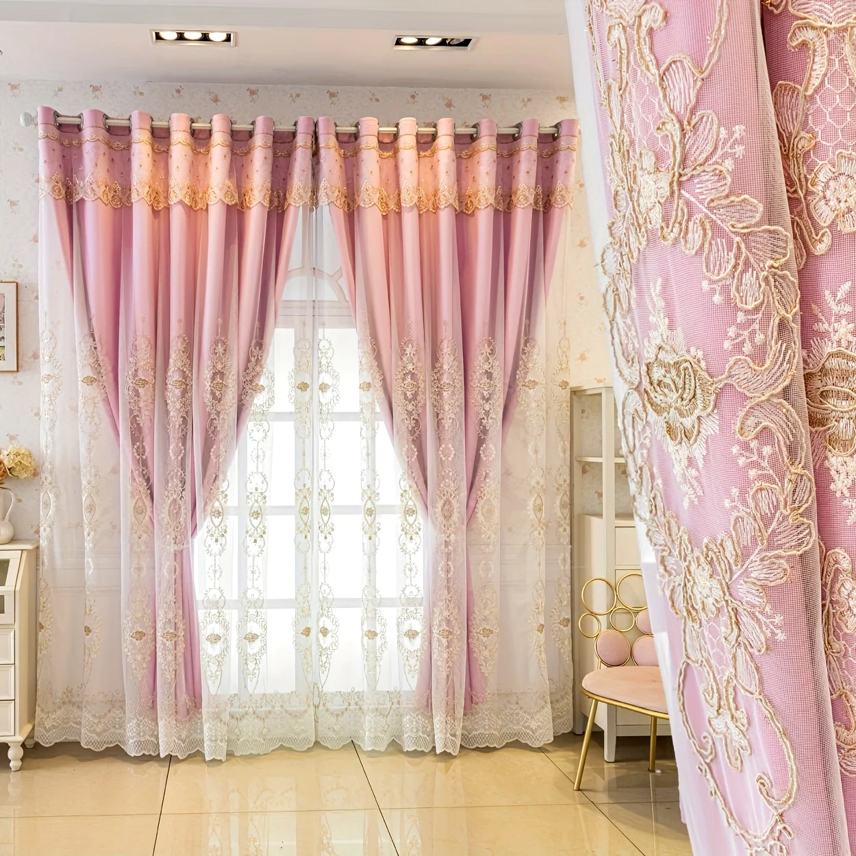 Luxuriöse Verdunkelungsvorhänge im europäischen Stil, minimalistische bestickte Vorhänge für Wohnzimmer, Schlafzimmer, Hochzeit, UV-Schutz-Sonnenschutz Image