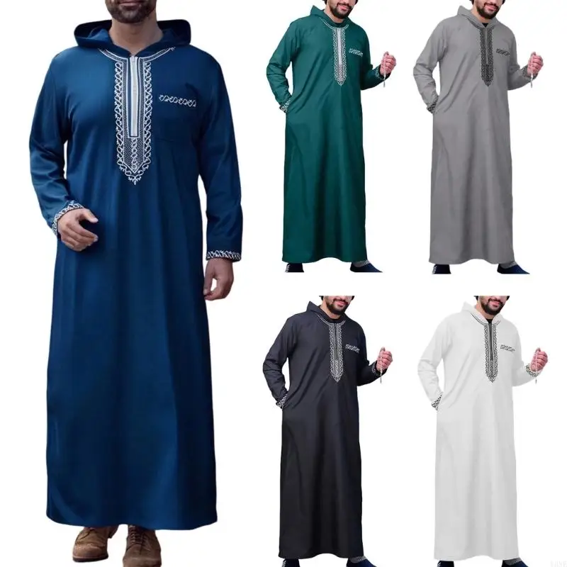 Y3NE Islamische Kleidung Männer Robe Kaftan Muslime Mann Marokkanische Casual Langes Kleid Arabisch Thobe Grown Nahen Osten Image