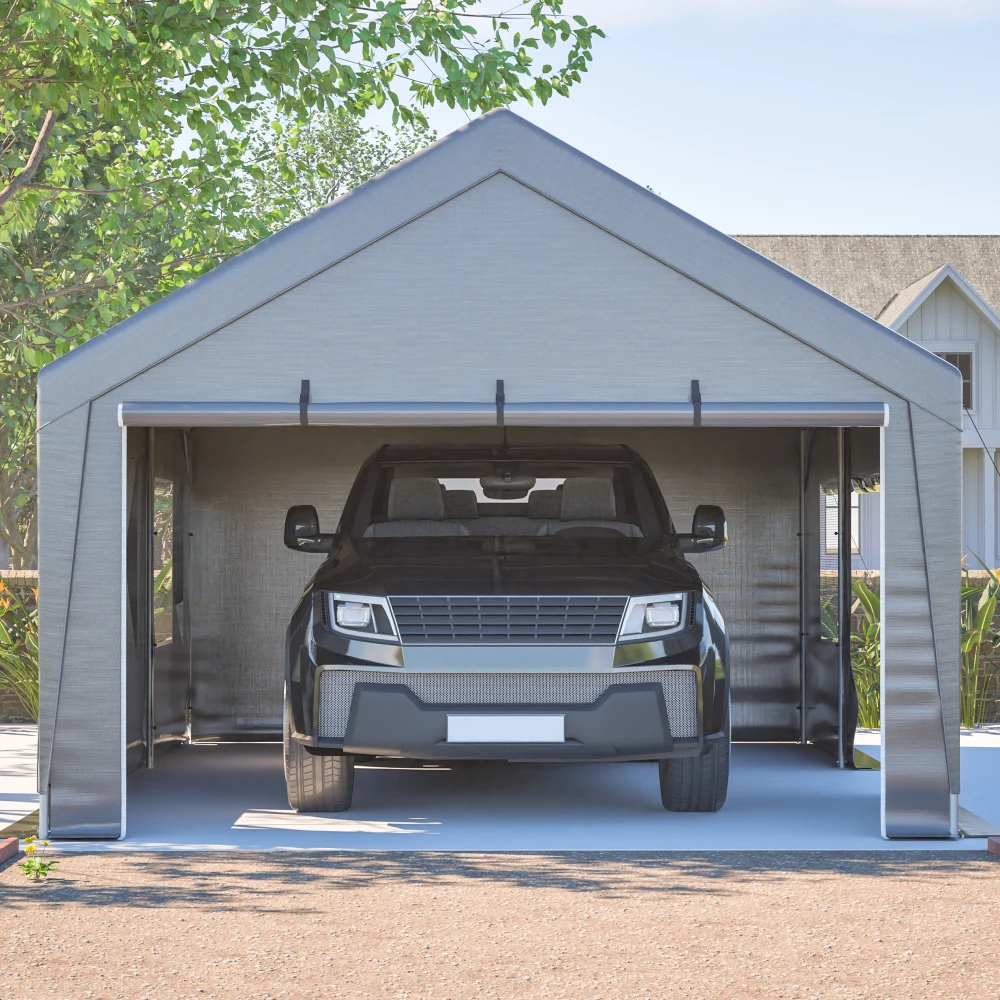 Zeltgarage mit wasserdichtem Seitenwandcover, rollbarer Fenstertür, Auto-UV-Schutz, 6x4x3m mit Fenster Image