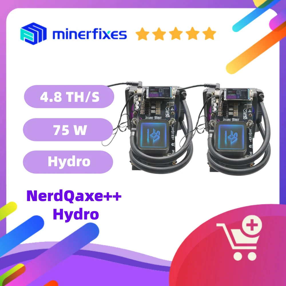 NerdQaxe++ Hydro 4.8TH/S BM1370 Ultra-Low Power SHA-256 ASIC Bitcoin Miner 68w.bitaxe Solo Miner Image