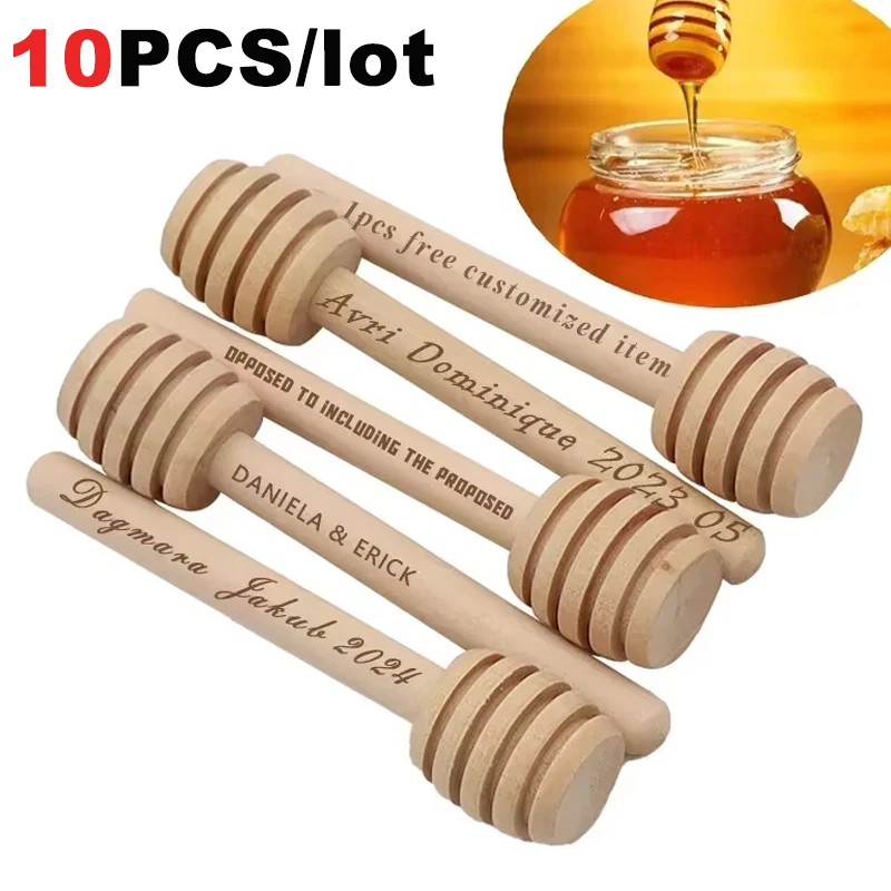 8,4/10/16 cm Holz-Honig-Dip-Sticks, kostenloser personalisierter Honiglöffel, individueller Text, Hochzeit, Party, Geschenke, Dessert-Utensilien, Holzlöffel Image