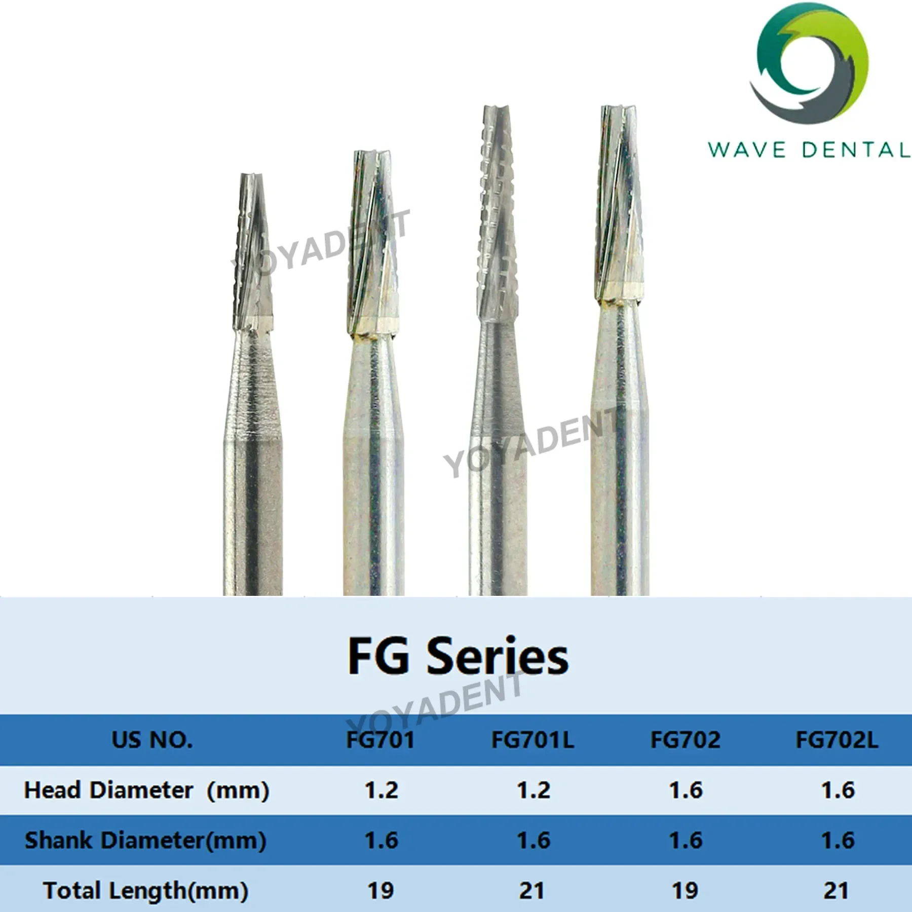 WAVE Dentalbohrer, Wolframkarbidbohrer, konischer Fissurkopf, FG 701 701L 702 702L 703, passend für Hochgeschwindigkeits-Handstücke, Zahnheilkundebohrer Image