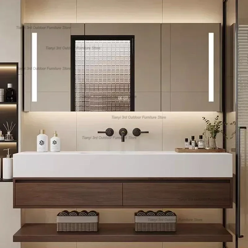 Vintage Log Smart Mirror Cabinet Vanity mit Waschbecken, großes Fassungsvermögen, Aufbewahrung, Badezimmerschrank, einfache Möbel Anwarмба СМarii FYBC
