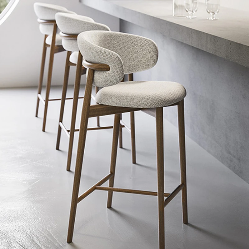 China Back Barhocker Holz Kommerziell Walnuss Robuste moderne Küche Barhocker Wohnzimmer Insel Barhocker High-End-Möbel Image