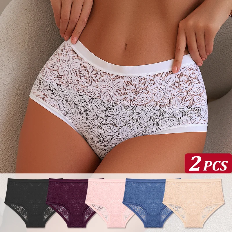 2 Teile/satz Frauen Sexy Spitze Höschen Aushöhlen Floral Damen Briefs Low Taille Solide Komfortable Heißer Verkauf Weibliche Unterhose S-XXL Image