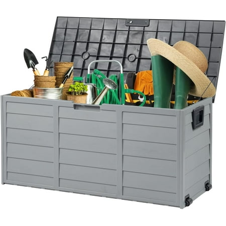 HYJY Upgraded 75 Gallon Outdoor Storage Box Lockable Plastic Storage Containers with Lid Patio Deck Box Furniture for Garden Pool Balcony Yard (Black)