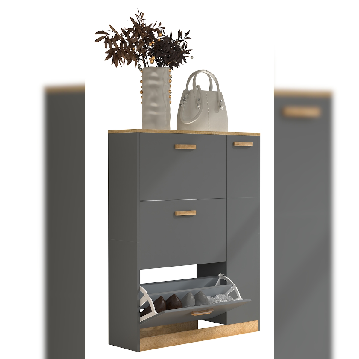 VCM Schuhschrank Halom Anthrazit H. 105 x B. 80 x T. 24 cm Image