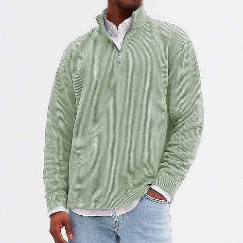 Herren Cordhemd Textur Lässig Alltagskleidung Viertelreißverschluss Langarm Mode Basic Einfach Reißverschluss Warm Frühling Herbst Winter Normale Passform Armee-Grün Wein Schwarz Marineblau Khaki Image