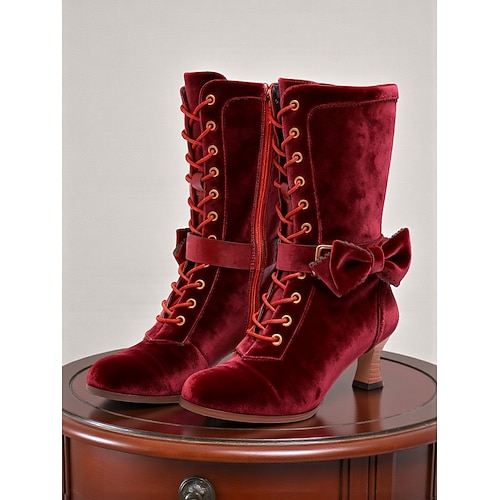 Grüne Samt-Schnürstiefel für Damen mit Schleife und Reißverschluss – eleganter viktorianischer Stil der 1920er Jahre, ideal für festliche Anlässe, Wintermode und Vintage-Liebhaber Image