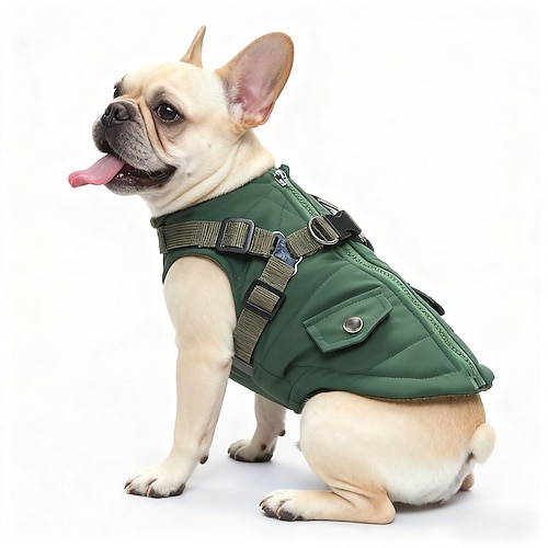 Hundemantel mit Geschirr, warme Hundejacke, wasserdichter Welpen-Wintermantel für kaltes Wetter, verstellbare Fleecejacke für kleine bis mittelgroße Hunde Image
