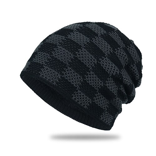 Herren Unisex Beanie Mütze Wintermützen Beanies Strickmütze Winter Beanie Schwarz Kaki Polyester Gestrickt Atmungsaktiv Gemütlich Alltagskleidung Ausgehen Karomuster Winddicht Warm Image