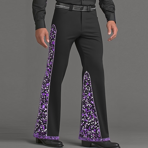 Herren Geometrisches Muster Hose Disco-Hosen 60er 70er Schlaghosen Mittlere Taille Vintage-Retro Outdoor Party Lässig Seitentaschen Schlaghose Frühling Herbst 3D-Druck Schwarz 1 Schwarz Image