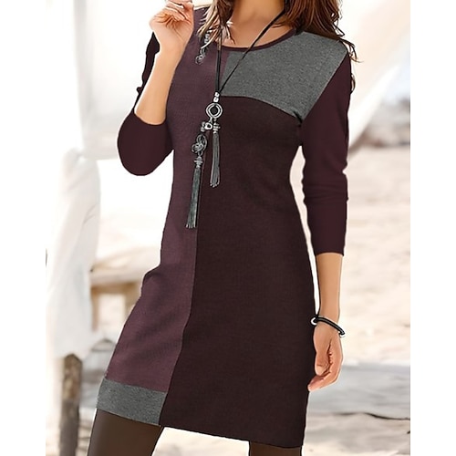 Damen Minikleid schwarzes kleid Freizeitkleid Modern Täglich Urlaub Ausgehen Normale Passform Geometrisch Langarm Rundhalsausschnitt Blau Schwarz Purpur Grau Frühling Herbst Image