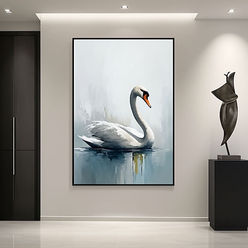 Ölgemälde, handgemalt, abstrakt, elegant, Schwanenbild, großes abstraktes Tierbild, graubraune Wandkunst, moderne abstrakte Kunst, großes Leinwandbild, Acrylmalerei Image