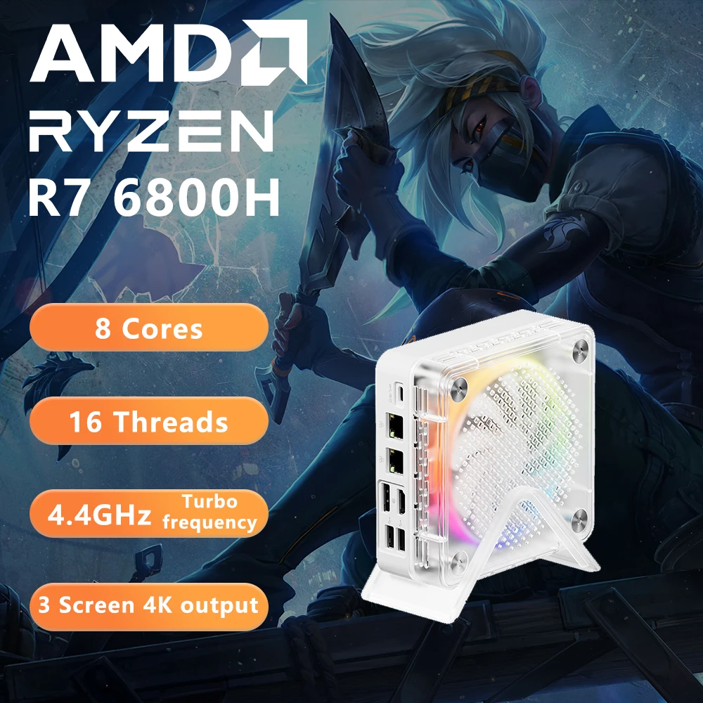 Genmachine R9 7940HS R7 6800H R9 6900HX Mini PC Windows 11 Ryzen WiFi 6 Gaming PC Supprot DDR5 4800MHz Ram Display Computer 4K