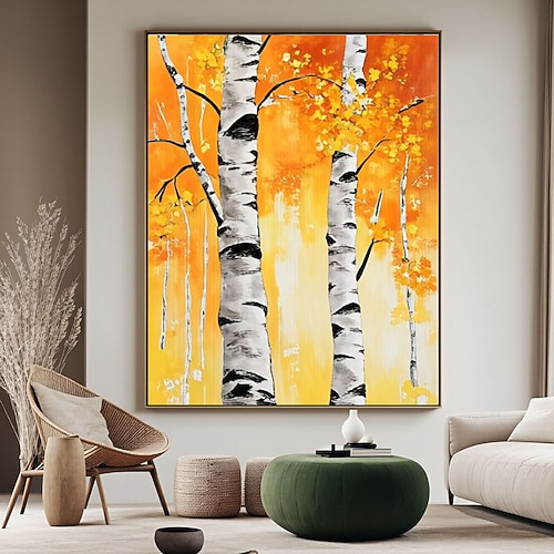 Ölgemälde, handgefertigt, Birkenwald-Dekor, abstraktes Ölgemälde, Original, handgemalt mit dicker Textur, Spachteltechnik, Weihnachtsgeschenk, Baumlandschaft, Ölgemälde-Set Image