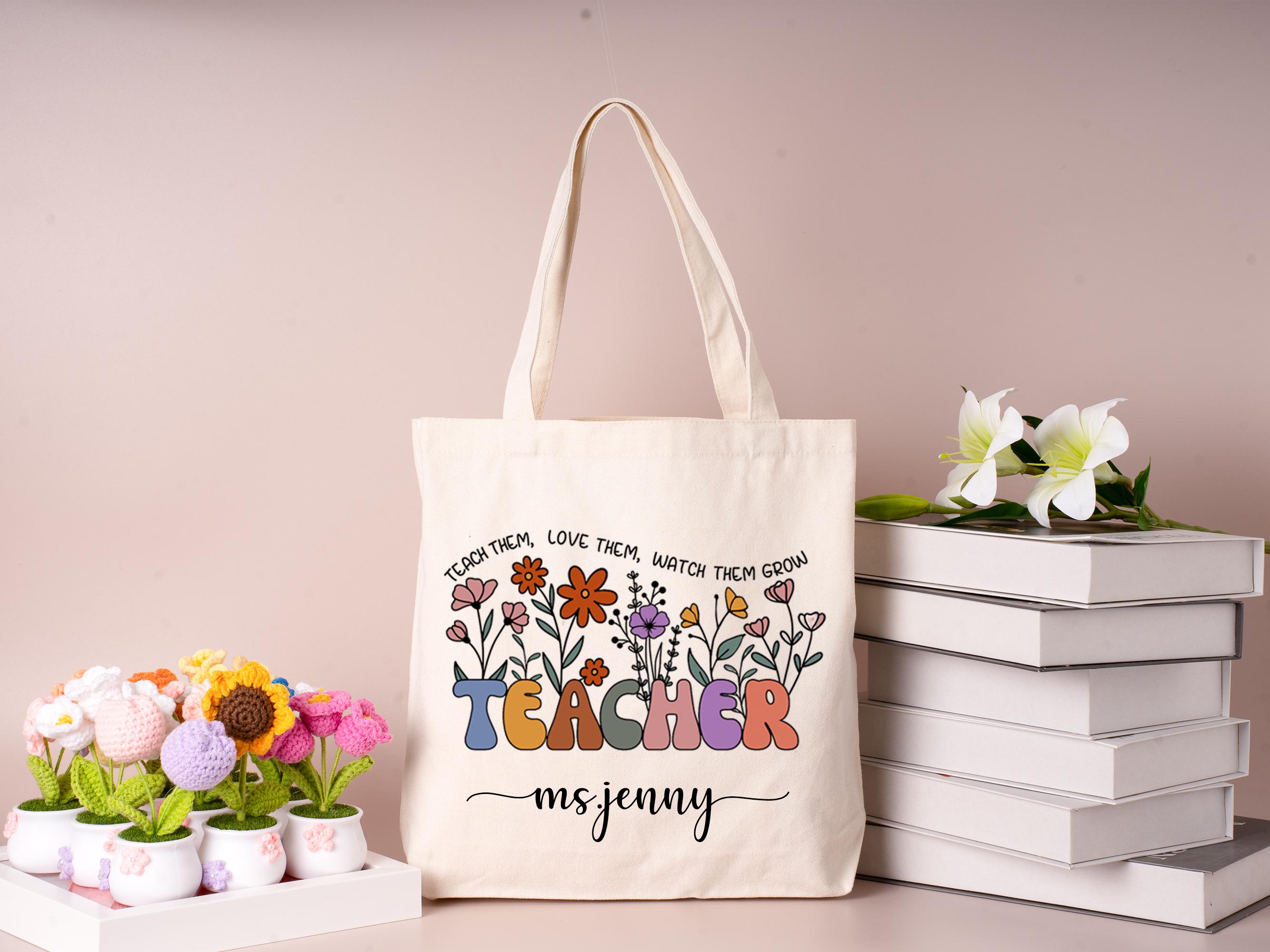 Regali per insegnanti, borsa in tela di cotone personalizzata per insegnanti, borsa in tela di cotone per ringraziare gli insegnanti, borsa per il pra