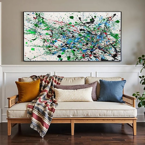 Handgemaltes modernes abstraktes Tropfenbild, moderne Kunst, Farblinien auf Leinwand, abstraktes vertikales Gemälde, farbenfrohe Wanddekoration, urbaner Kunststil, Ölgemälde, Wandkunstbild Image