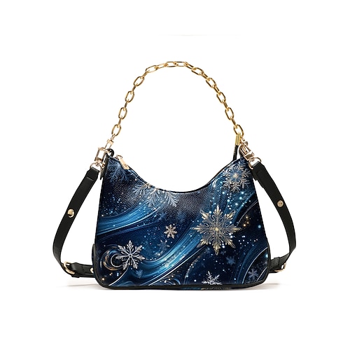 Damen Handtasche Crossbody-Tasche Baguette-Tasche Schultertaschen PU-Leder Weihnachten Ferien Alltagstauglich Reißverschluss Kette Druck Wasserdicht Mehrfach tragbar Schneeflocken Schwarz / Rot Rot