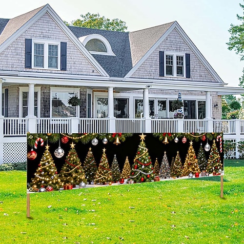 Weihnachtliches Fantasy-Banner mit Weihnachtsbaum-Motiv für den Außenbereich, ideal für den Garten oder die Garagentür.
