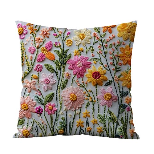 Kissenbezug mit floralem 2D-Flachdruck, weich und bequem, mit angedeuteter Stickerei, für Wohnzimmer, Sofa, Schlafzimmer oder als Dekoration. Image