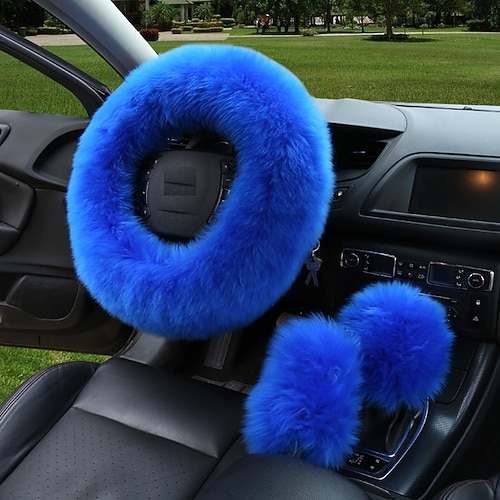 3-teiliges Set Winter-Lenkradbezug aus australischer Wolle, beheizbar, mit Handbrems- und Schalthebelabdeckung Image