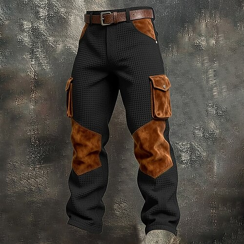 Herren Waffel Cargo-Hosen Hose Freizeithose Tasche Elastischer Bund Mehrere Taschen Einfach Komfort Weich Volle Länge Lässig Täglich Outdoor Urlaub Mode Schwarz Armeegrün Mikroelastisch Image