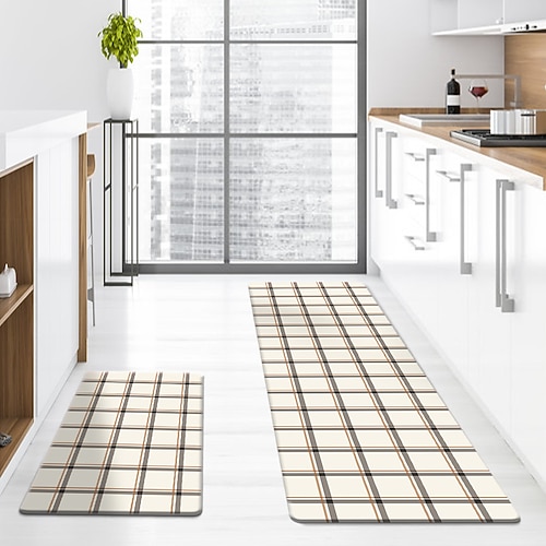 Läuferteppiche für Flur und Küche, PU-Leder-Fußmatte, dick, rutschfest, ölbeständig, strapazierfähig, pflegeleicht, modernes Wohnaccessoire, Fußmatte Image