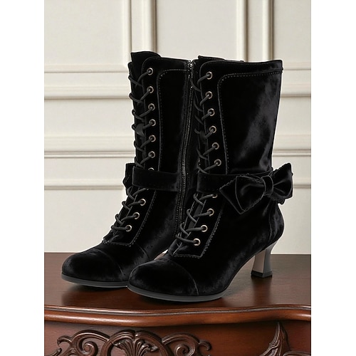 Grüne Samt-Schnürstiefel für Damen mit Schleife und Reißverschluss – eleganter viktorianischer Stil der 1920er Jahre, ideal für festliche Anlässe, Wintermode und Vintage-Liebhaber Image