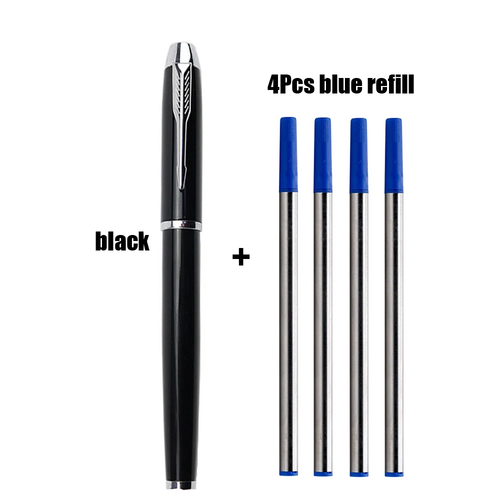 1 + 4 pezzi penna a sfera per ufficio scuola penna in metallo penne gel in metallo di lusso e ricariche set regalo penna roller blu nera da 0,5 mm