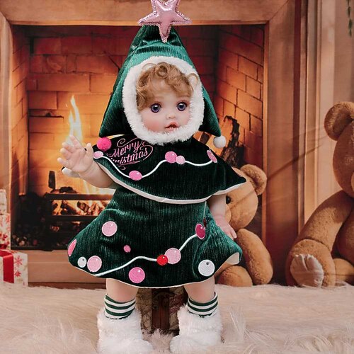 18 Vinyl Süße lebensechte Reborn Baby Puppe Neugeborene Puppe für Weihnachtsgeschenk Realistische Babypuppe mit Keksbekleidung Grüne Augen Name Sugarbell Image