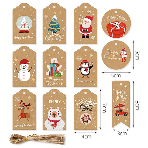 Weihnachtsgeschenkanhänger in großen Mengen – Etiketten in Form eines Weihnachtsbaums mit Schnur – hübsche Weihnachtsverpackung Image