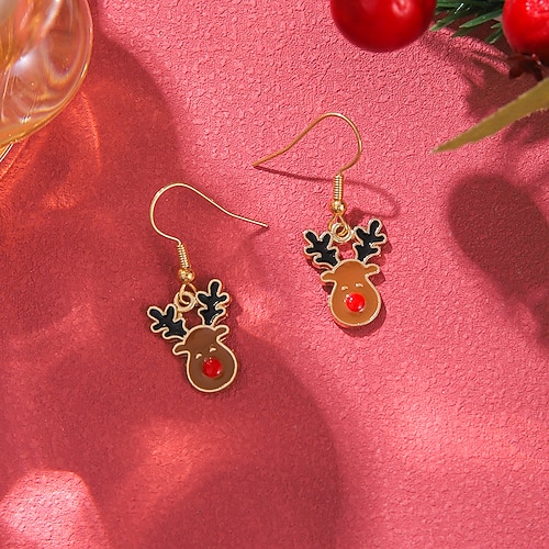 1 Paar Weihnachtsohrringe für Damen, festliche Hängeohrringe mit Weihnachtsbaum-, Schneeflocken-, Schleifen- und Lichterkettenmotiven, süße Schmuckstücke für die Weihnachtsfeier, Geschenkideen Image