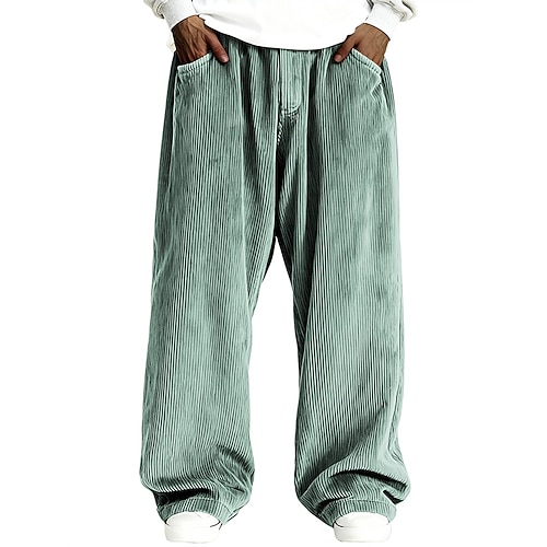 Herren Hose Cordhose Baggy-Hosen Freizeithose Gerade geschnittene Sweatpants Kordelzug Weites Bein Einfarbig Komfort Volle Länge Lässig Täglich Outdoor Mode Klassicher Stil Lässiger Schnitt Schwarz Image