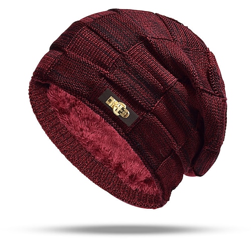 Herren Unisex Beanie Mütze Wintermützen Beanies Strickmütze Winter Beanie Schwarz Wein Acrylfasern Gestrickt Atmungsaktiv Gemütlich Alltagskleidung Ausgehen Einfarbig Warm Image