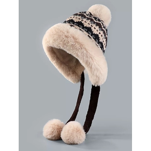 Damenmütze aus Acryl mit Fair-Isle-Muster – weich, kuschelig, mit Bommeln, perfekt für Weihnachten und Wintermode Image