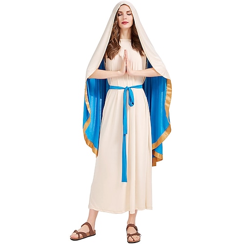 Geburt Maria Kostüm Ausgefallenes Weihnachtskleid Kostüme für den Weihnachtsumzug Damen Cosplay-Kostüm Weihnachtskostüm Erwachsene Weihnachten Neujahr Leistung Party Kleid Kopfschmuck Gürtel Image