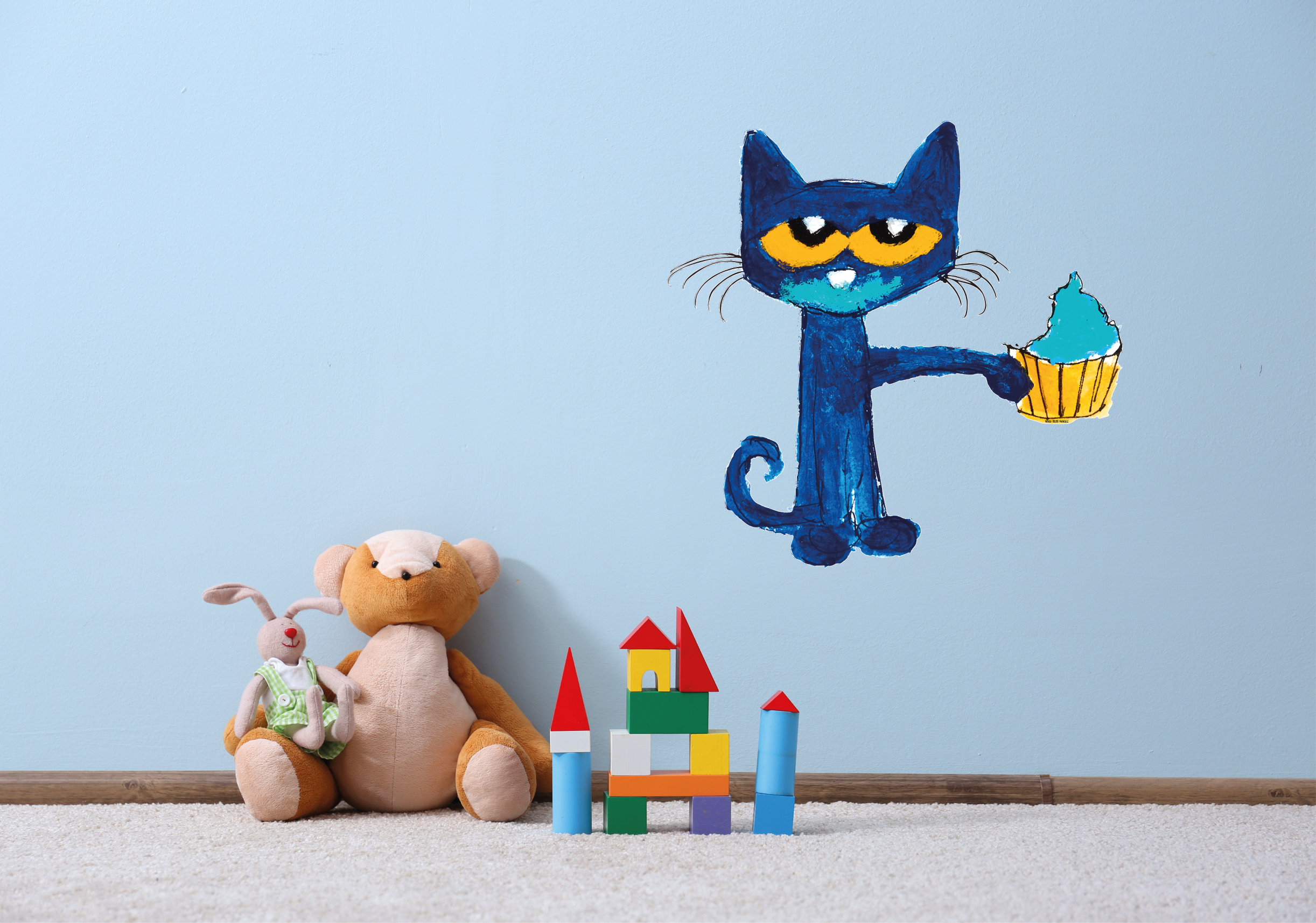 Pete the Cat Messy Cupcake Decal - Adesivo da parete in vinile Groovy per asilo nido o camera da letto per bambini