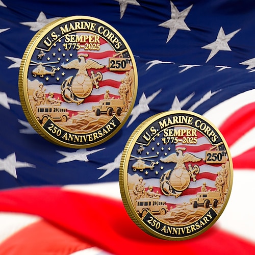 Gedenkmünzen zum 250-jährigen Jubiläum – Design des US Marine Corps, Sammlermünzen, robuste Metallmünzen für Sammler Geschenkidee, patriotisches Militärthema Image