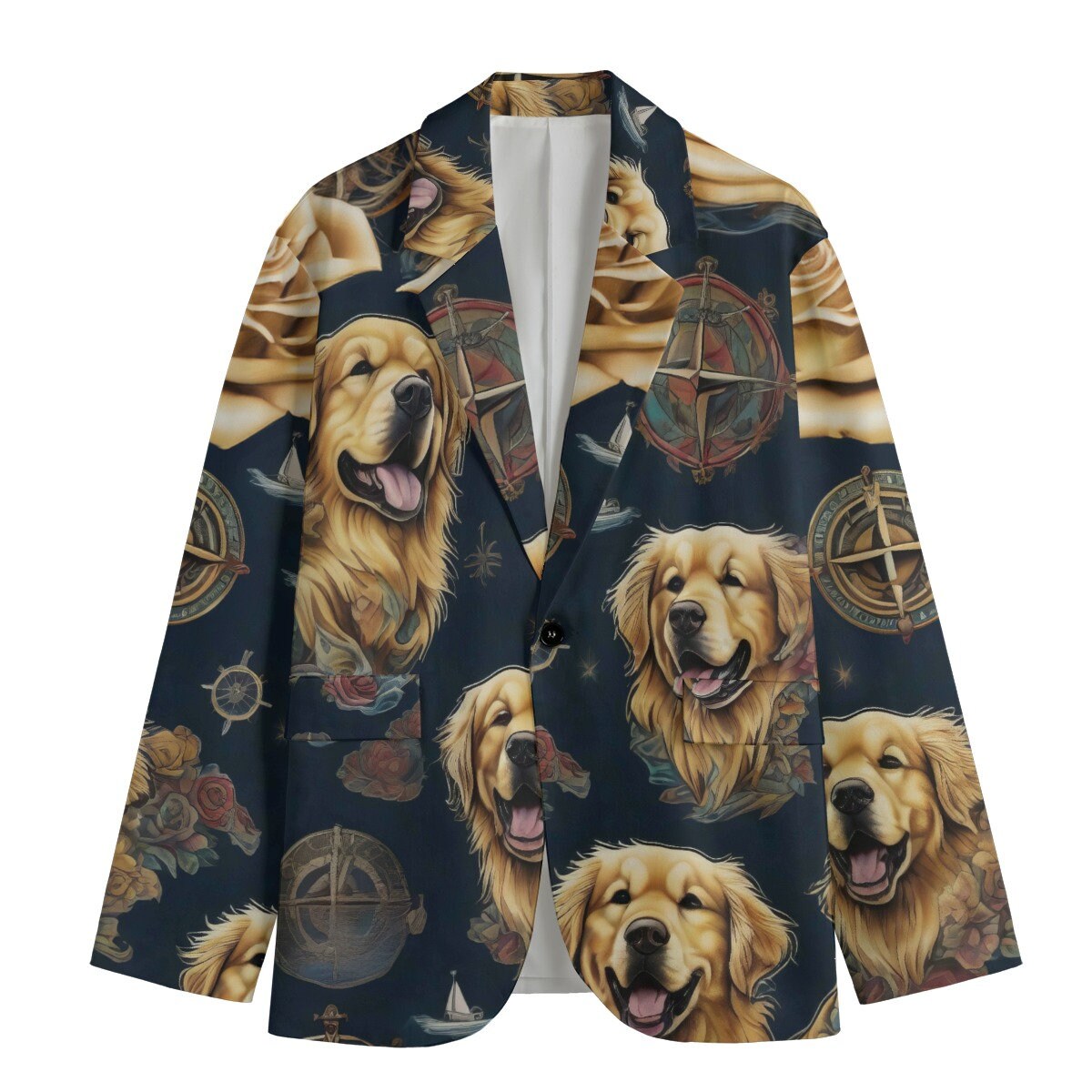 Giacca da cane Golden Retriever in stile nautico, giacca da uomo in cotone, giacca sportiva, giacca da fumo, giacca da smoking, taglie forti, bussola