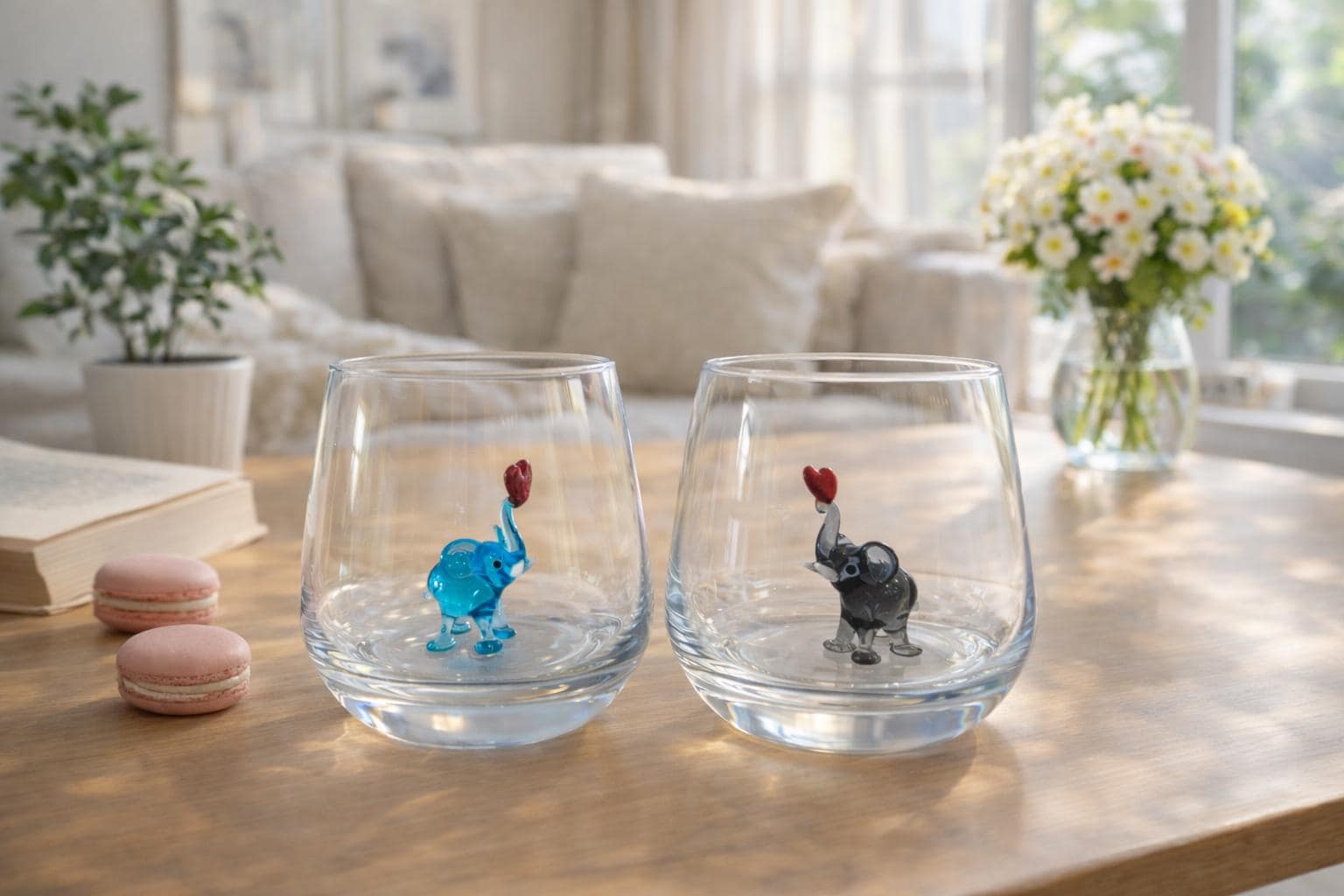 Bicchiere da bere a forma di elefante con cuore, tazza di vetro a forma di animale, decorazione a forma di elefante, adorabile tazza di vetro a forma