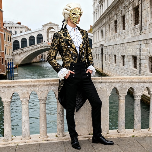 Set Outfits Mittelalterlich Mantel Bluse / Hemd Hose mit Zubehör langarm Prinz Edelmann Kostüm Herren Weihnachten Halloween Karneval Karneval Weihnachten Halloween Erwachsene Mantel Hemd Hose Image